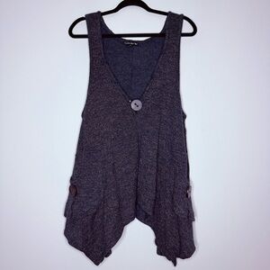 DOUBLE ZERO Boho Artsy Quirky Cozy Knit Napkin Hem Buttons Flowy Tunic Tank